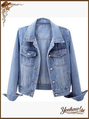 Women's Distressed Denim Jacket Long Sleeve Button Down Coat